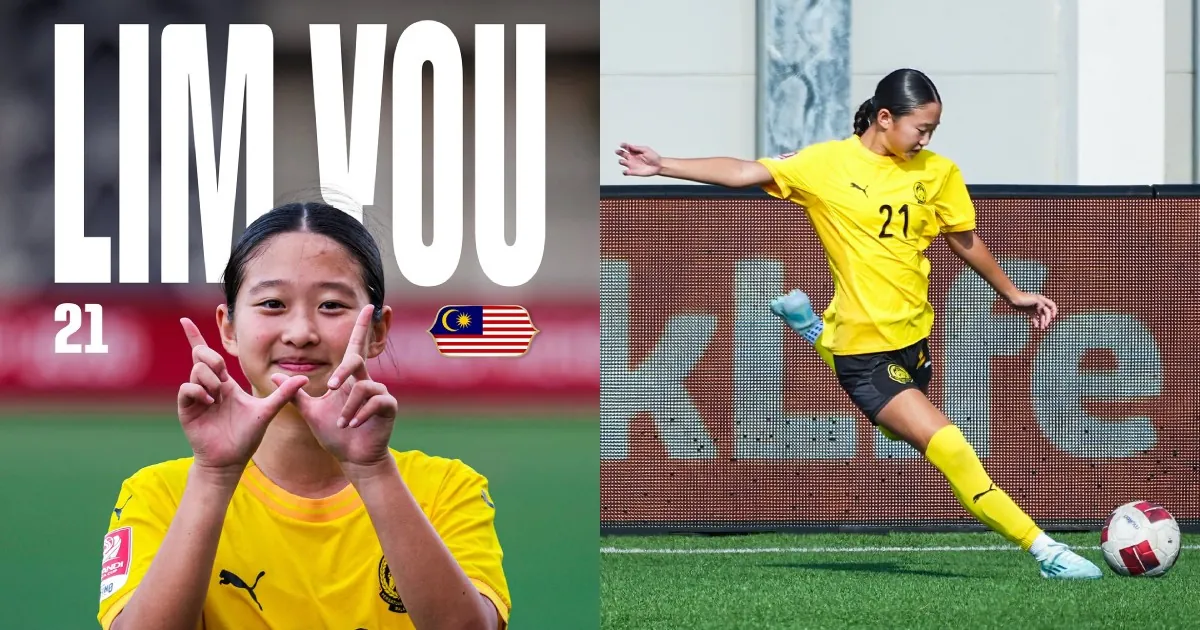 Lim You, 14-year-old Malaysian football striker wearing the national team jersey
